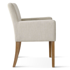 Dining Armchairs, Set of 2, Beige Linen with Solid Wood Legs