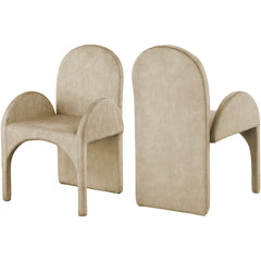 Dining Armchairs, Set of 2, Beige Velvet, Steel Frame, Metal Legs
