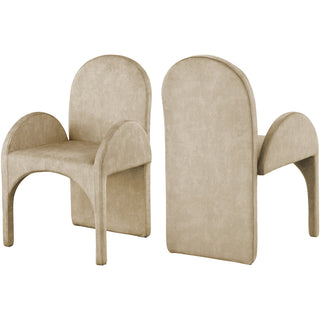 Dining Armchairs, Set of 2, Beige Velvet, Steel Frame, Metal Legs