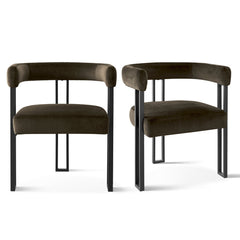 Dining Armchairs, Set of 2, Brown Velvet with Black Metal Legs