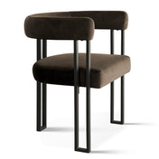 Dining Armchairs, Set of 2, Brown Velvet with Black Metal Legs