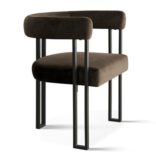Dining Armchairs, Set of 2, Brown Velvet with Black Metal Legs