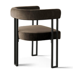 Dining Armchairs, Set of 2, Brown Velvet with Black Metal Legs