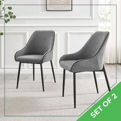 Dining Armchairs, Set of 2, Cream Polyester Fabric, Black Metal Legs