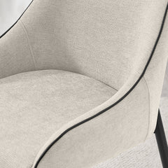 Dining Armchairs, Set of 2, Cream Polyester Fabric, Black Metal Legs