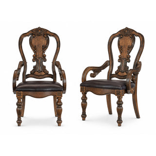 Dining Armchairs, Set of 2, Dark Oak, Brown Faux Leather