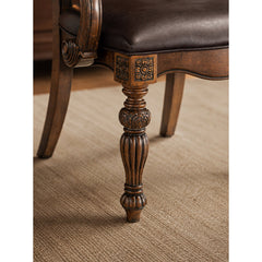 Dining Armchairs, Set of 2, Dark Oak, Brown Faux Leather