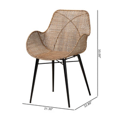 Dining Armchairs, Set of 2, Rattan with Black Metal Legs