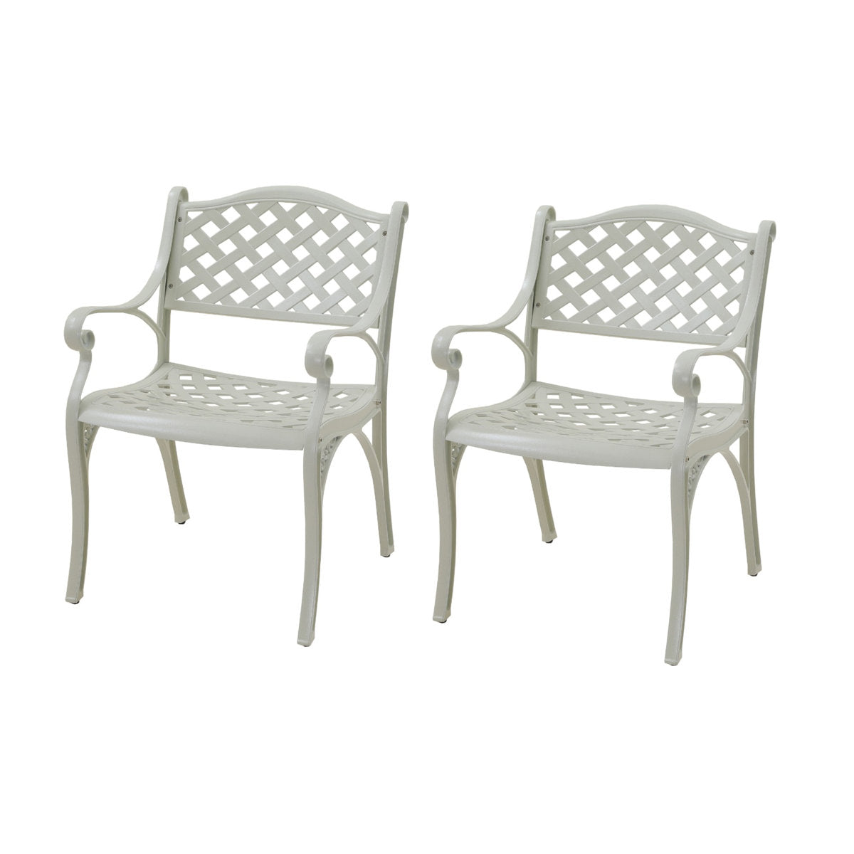 Dining Armchairs, Set of 2, Stackable White Cast Aluminum