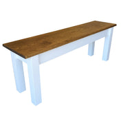 Dining Bench, 30 Inch Solid Wood with Brown Top and White Base