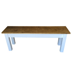 Dining Bench, 30 Inch Solid Wood with Brown Top and White Base