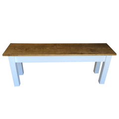 Dining Bench, 30 Inch Solid Wood with Brown Top and White Base