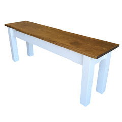 Dining Bench, 30 Inch Solid Wood with Brown Top and White Base