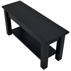 Dining Bench, 36 in W, Solid Fir with Shelf in Black