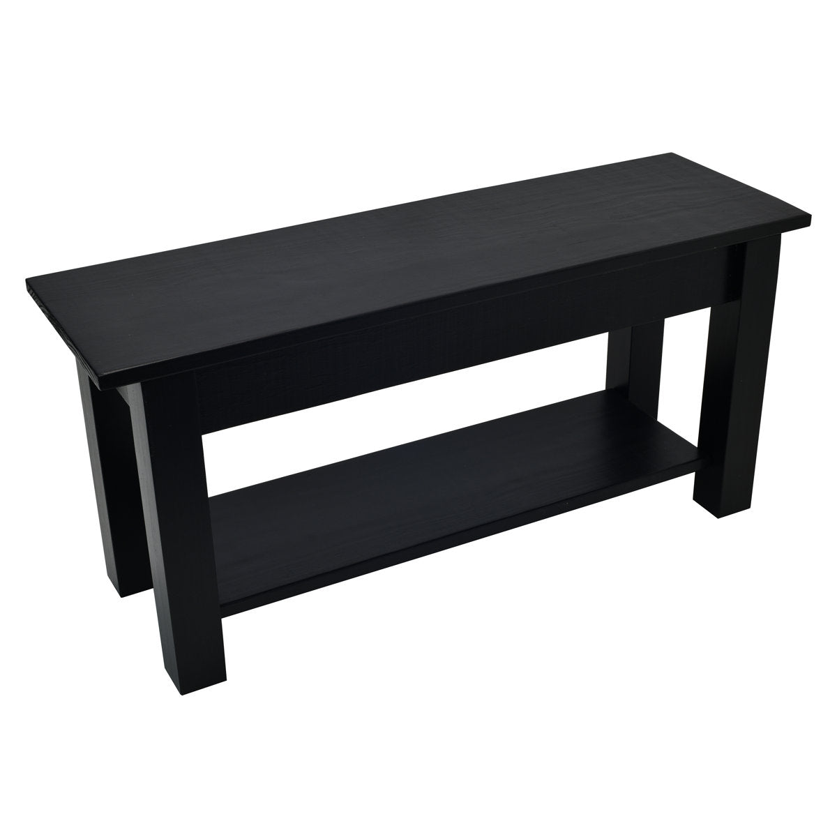 Dining Bench, 36 in W, Solid Fir with Shelf in Black