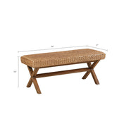 Dining Bench, 45 in Wide, Brown Water Hyacinth with Mahogany Legs