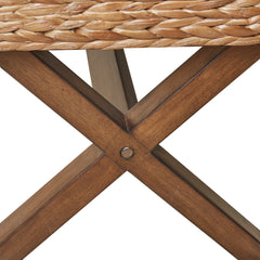 Dining Bench, 45 in Wide, Brown Water Hyacinth with Mahogany Legs