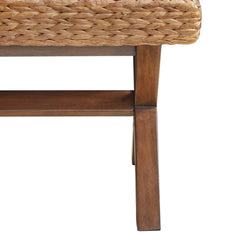 Dining Bench, 45 in Wide, Brown Water Hyacinth with Mahogany Legs