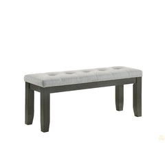 Dining Bench, 48 in Wide, Gray Tufted Fabric Seat with Solid Wood
