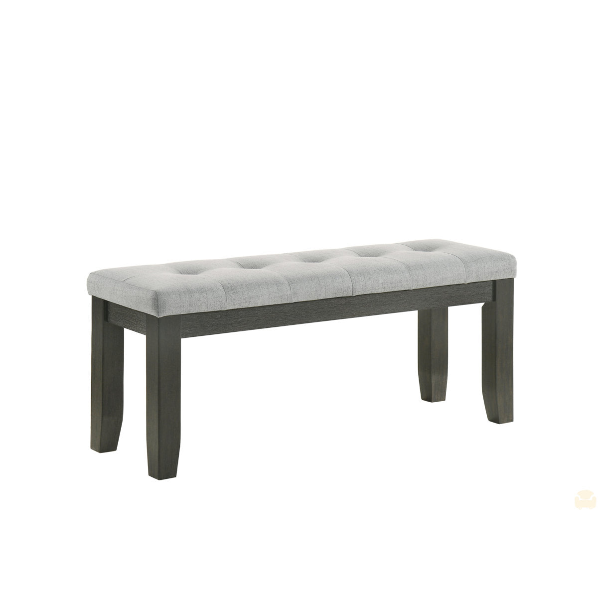 Dining Bench, 48 in Wide, Gray Tufted Fabric Seat with Solid Wood