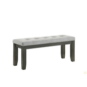 Dining Bench, 48 in Wide, Gray Tufted Fabric Seat with Solid Wood