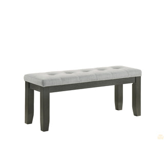 Dining Bench, 48 in Wide, Gray Tufted Fabric Seat with Solid Wood