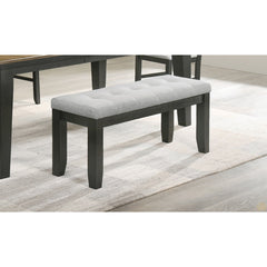 Dining Bench, 48 in Wide, Gray Tufted Fabric Seat with Solid Wood