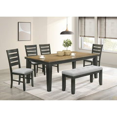 Dining Bench, 48 in Wide, Gray Tufted Fabric Seat with Solid Wood
