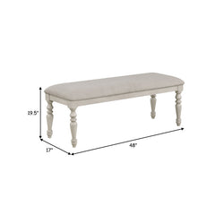 Dining Bench, 48 Inch Fabric Upholstered Seat with Turned Wood Legs