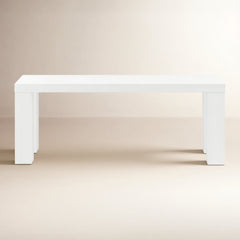 Dining Bench, 49 Inch Wide, White Manufactured Wood with Square Legs