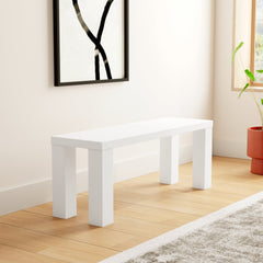 Dining Bench, 49 Inch Wide, White Manufactured Wood with Square Legs
