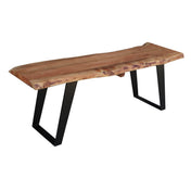 Dining Bench, 50 in Solid Acacia Wood, Natural, Black Metal Base