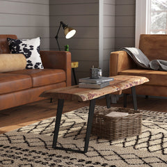 Dining Bench, 50 in Solid Acacia Wood, Natural, Black Metal Base