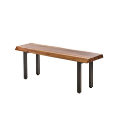 Dining Bench, 50 In Solid Teak Wood with Black Metal Legs