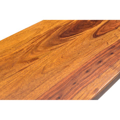 Dining Bench, 50 Inch Solid Sheesham Wood in Honey Walnut with Metal Legs