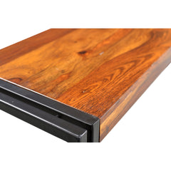 Dining Bench, 50 Inch Solid Sheesham Wood in Honey Walnut with Metal Legs