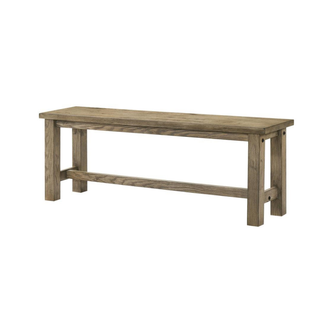 Dining Bench, 51.25 in Wide, Solid Rubberwood in Vineyard Oak