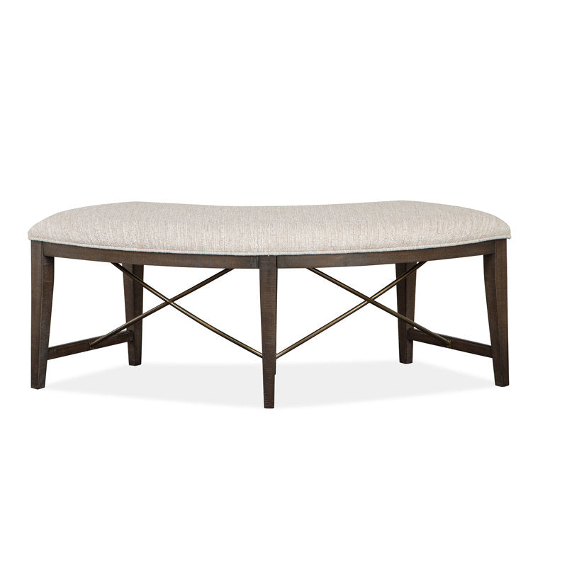 Dining Bench, 52 Inch Pine Wood in Graphite with Beige Fabric Seat