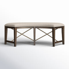 Dining Bench, 52 Inch Pine Wood in Graphite with Beige Fabric Seat