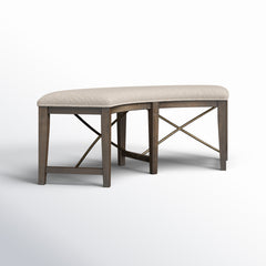 Dining Bench, 52 Inch Pine Wood in Graphite with Beige Fabric Seat