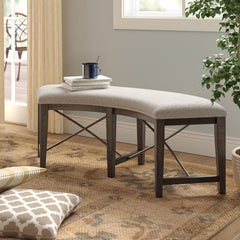 Dining Bench, 52 Inch Pine Wood in Graphite with Beige Fabric Seat