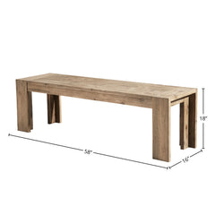 Dining Bench, 58 in W, Solid Acacia Wood in Sandblasted Finish