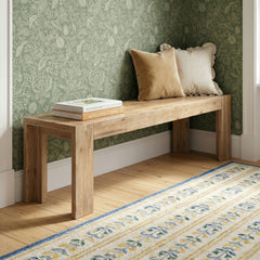 Dining Bench, 58 in W, Solid Acacia Wood in Sandblasted Finish