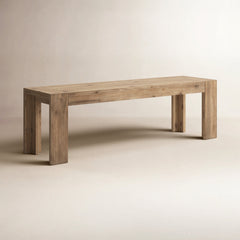 Dining Bench, 58 in W, Solid Acacia Wood in Sandblasted Finish
