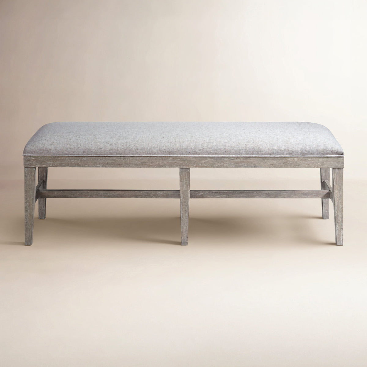 Dining Bench, 58 in Wide, Cream Upholstered Seat with Gray Oak Legs