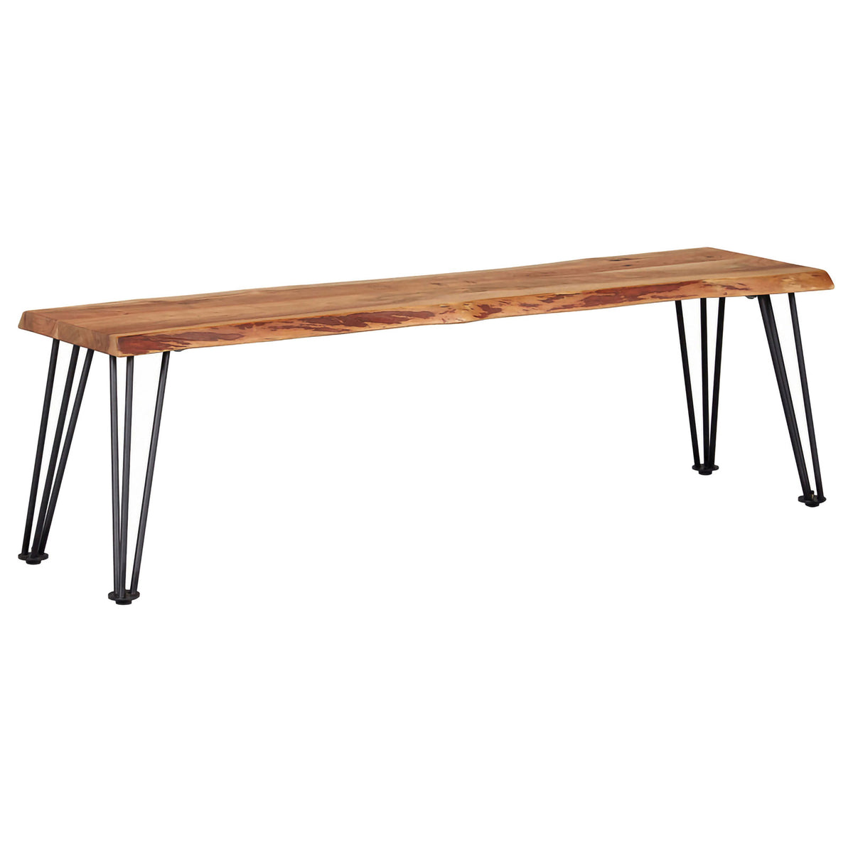 Dining Bench, 60 In Brown Acacia Wood with Black Iron Hairpin Legs