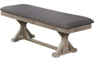 Dining Bench, 60 in, Gray Linen Blend with X-Leg Base