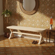 Dining Bench, 60 in W, Brown Solid Hardwood with X-Leg Base