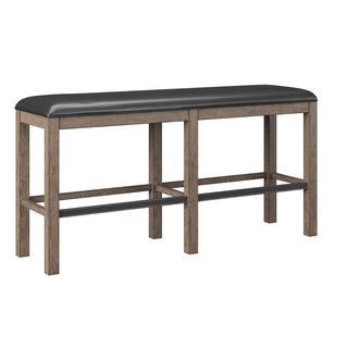 Dining Bench, 60 in Wide, Black Upholstered Seat with Pecan Brown Oak Frame
