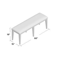 Dining Bench, 60 in Wide, Brown Wood with Dark Brown Seat